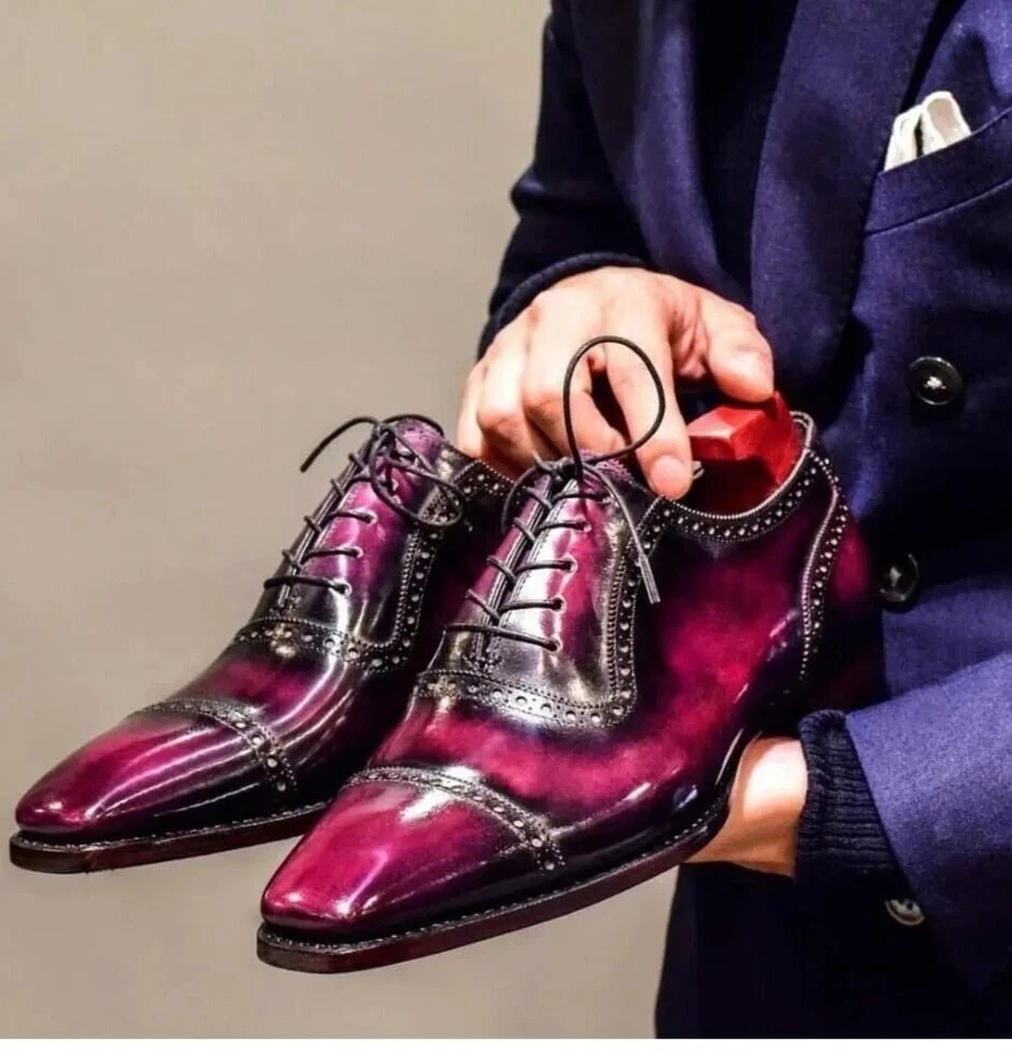 Comprar Zapatos Formales de Vestido Oxford de Cuero Púrpura Cereza Hechos a Mano Último Tono Foto 2 de 4