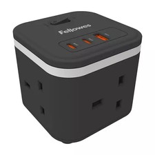 Fellowes Power Cube with 3 Power Socket Extension USB-A & USB-C Ports Black
