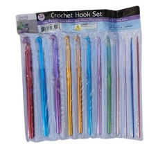 Set Of 12 Crochet Hooks Multicolor Aluminum Sizes:2mm - 8mm NEW 