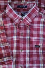 Ralph Lauren Chaps Dress Shirt Mens L Red Plaid Button Up Short Sleeve Cotton