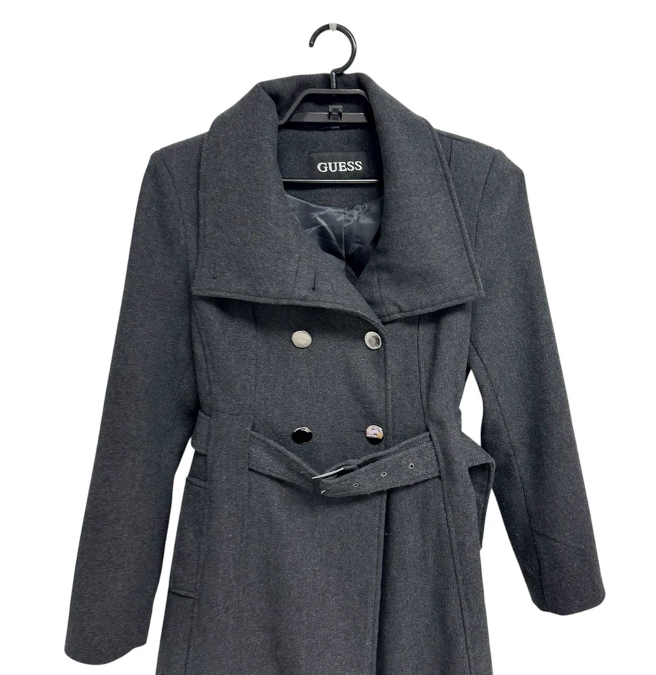 Guess женщин подпоясанный Тренч угольно-черный двойной груди размер L - Изображение 2 из 4