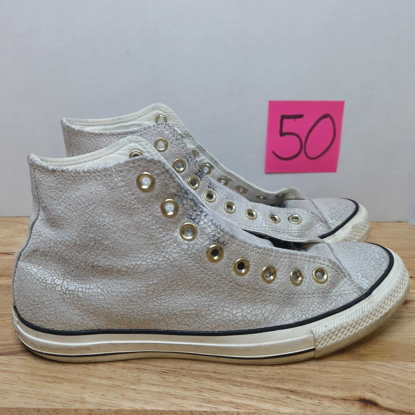 Scarpe Converse donna taglia 10 5 All Star pelle avorio iridescenti casual stringate