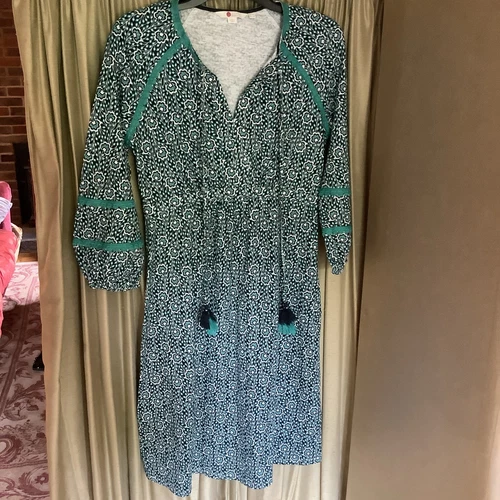 Boden Green Patterned Kaftan Style Cotton Jersey Dress Size 10