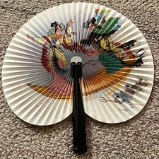 Vintage Metal  Paper Hand Fan Fold Up 1950-1960 China People