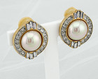 Carolee Iridescent Faux Pearl Rhinestone Art Deco Style Round Clip On Earrings — photo 3