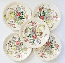 SET OF 5 ANTIQUE SPODE COPELAND ENGLAND ROMNEY FLORAL 7 3/4" SALAD PLATES HTF