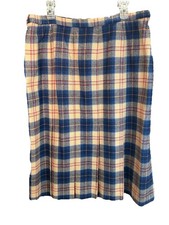 VTG 80s Pendleton Brown/Navy Plaid Pleated Midi Skirt Sz20W 100 Virgin Wool USA