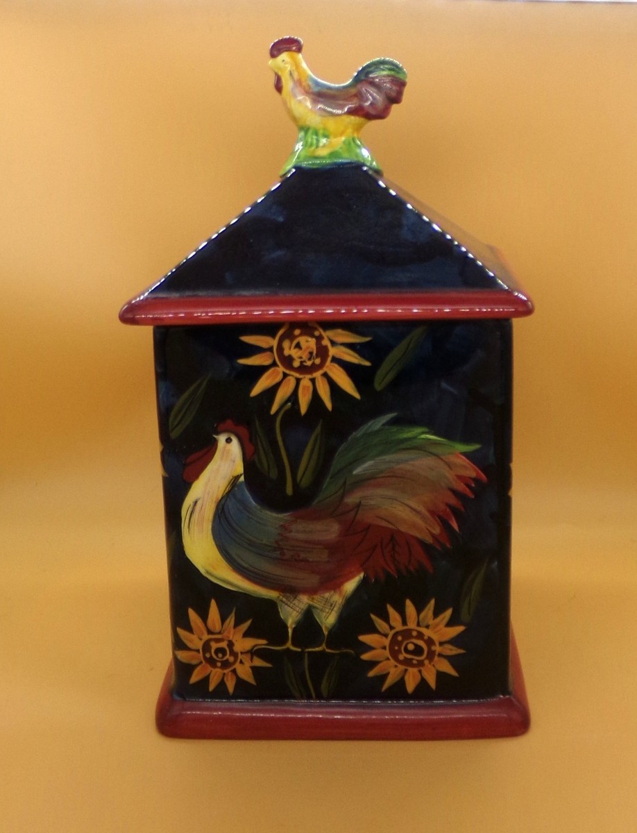 SUSAN WINGET Vintage Chicken Rooster Sunflower Glazed Ceramic