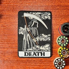 Death Tarot Card Grim Reaper Patch Goth Punk Embroidered Iron On Patch 2.5x3.5"