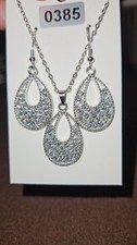 Silver Rhinestone Charm Necklace  Earrings Gift Set Women Girls 0385