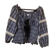 Kimchi Blue Urban Outfitters Plaid Boho Peasant Cottage Cropped Blouse Sz XL
