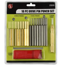 SE 18pc Drive Pin Punch Set including Brass, Steel Punches & 1 Auto Center Punch