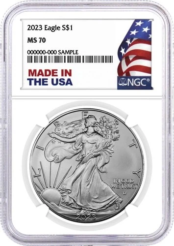 2023 $1 1oz Silver Eagle NGC MS70 Made in the USA Label White Core