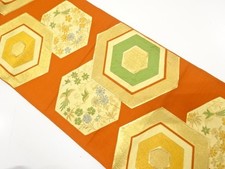 7601469: JAPANESE KIMONO / ANTIQUE KIMONO / SILK / WOVEN KIKKO PATTERN