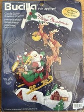 NOS RARE Vtg Bucilla Felt Christmas Stocking Kit Santa Over The Rooftops 83118