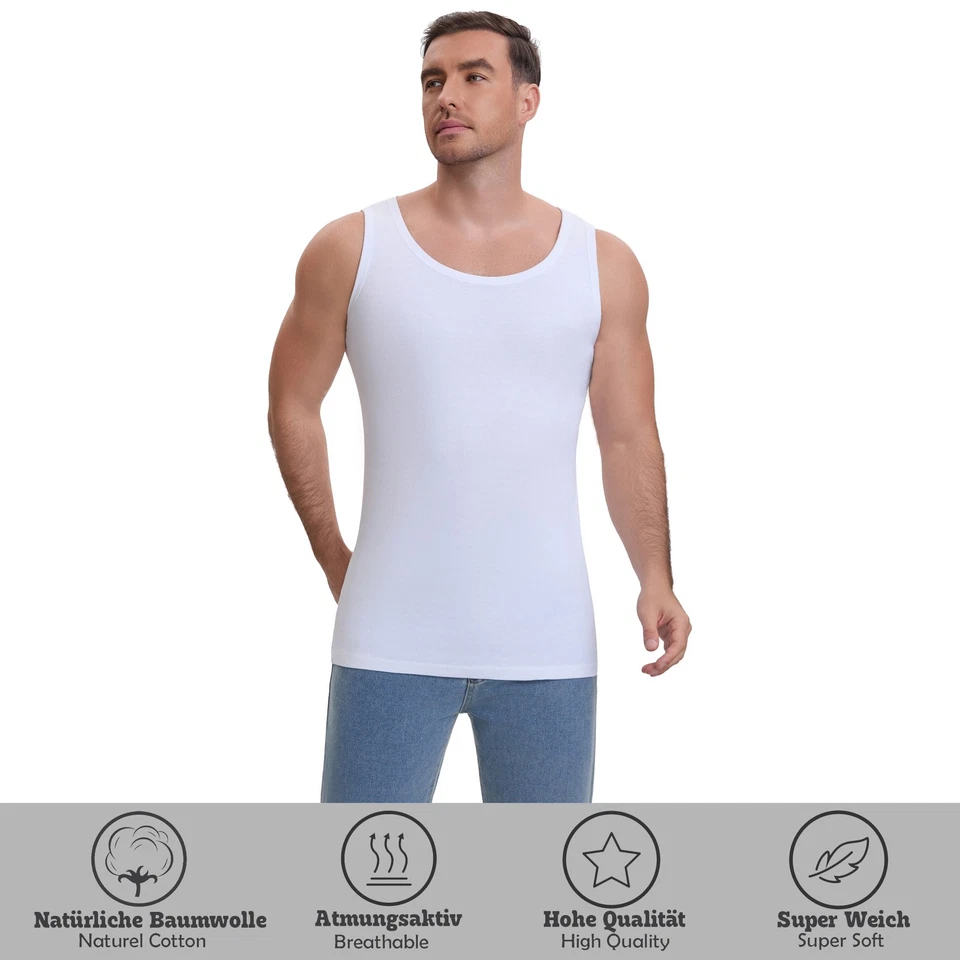 4 Herren Unterhemden +10cm extralang 100% Baumwolle Feinripp Tank Achselhemd Top - Bild 4 von 4