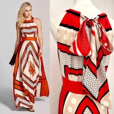 Eliza J Scarf Print Crepe De Chine Fit And Flare Maxi Dress Size 6 / Whimsical