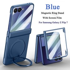 For Samsung Z Flip 7 2025 Magnetic Shockproof Tempered Glass Ring Stand Case