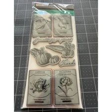 TPC Studio Victory Garden Rubber Cling Stamp Set  Seed Packet Designs NOS