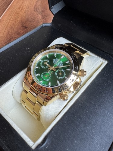 VK63 Custom Made Seiko Daytona Chronograph Gold Green John Mayer 40mm Mod Watch - Picture 4 of 6