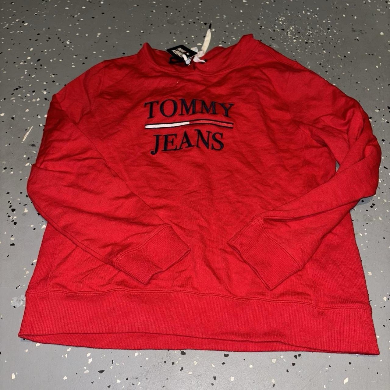 Tommy Jeans Red Embroidered Logo Hoodie Pullover Sweatshirt Crew Neck M