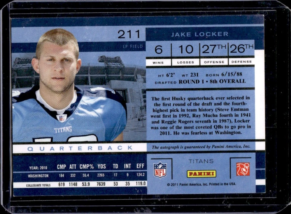 2011 Panini Playoff Contenders Jake Locker Rookie Ticket Auto #211 Titans - Image 2 of 2