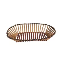 Vtg Wooden Stick Basket Bamboo Fruit Tray Display Boho Asian Decor Oval 12x7"