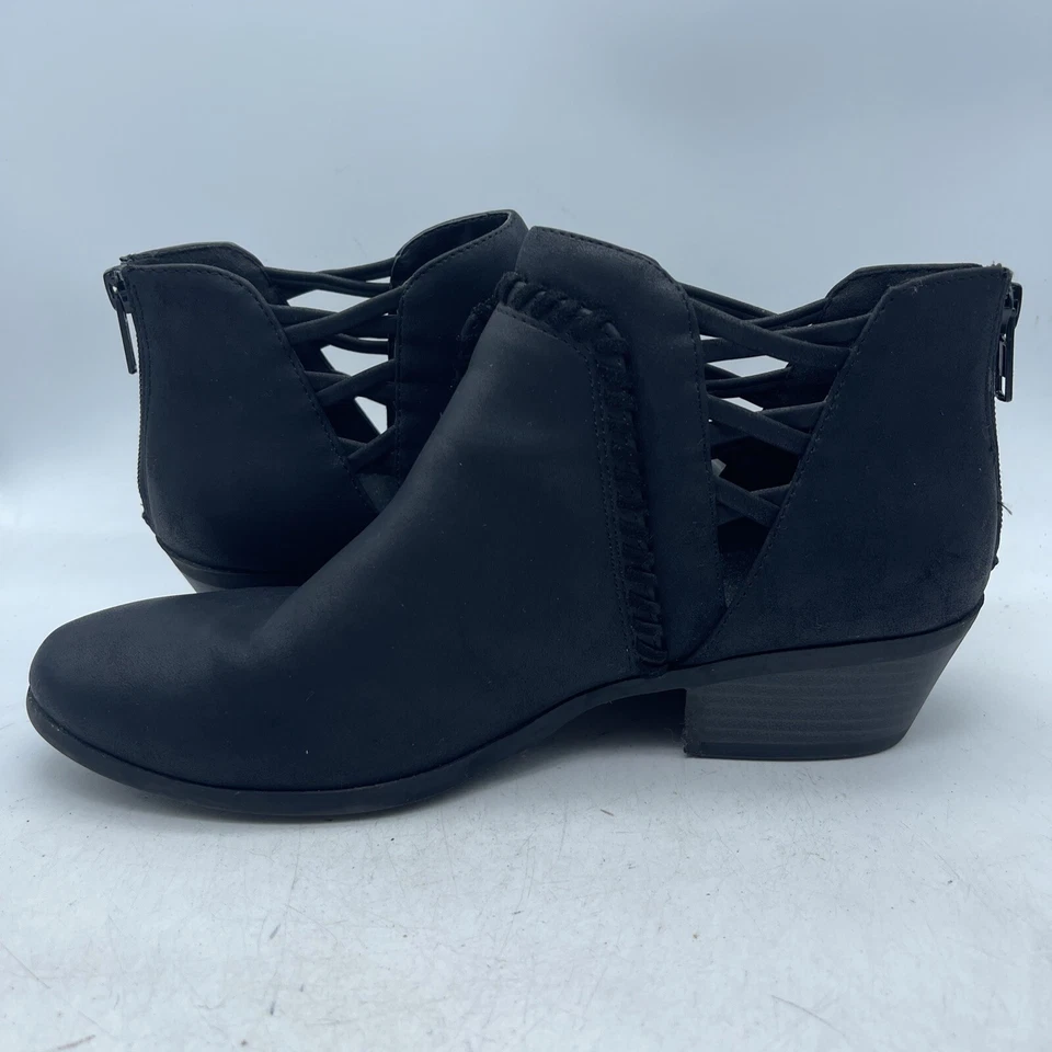 Botín al tobillo Soda para mujer talla 9 negro imitación cuero cremallera trasera tacón bajo Foto 3 de 4