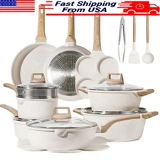 21 Piece Nonstick Cookware Set Induction Pots Pans White Granite Saucepans New