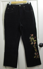 Denim Co Black Corduroy Pants Girl Size 12 26x27 Embroidered Stretch 135-27723