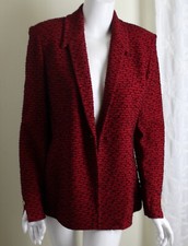 AS IS St.John Collection Sz 10 Missing 1 Button Red Black Tweed Blazer Jacket M