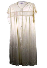 Vintage Vanity Fair Made In USA Robe Nightie Cream L Lace Nylon Buttoned