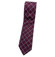 BROOKS BROTHERS Silk Tie USA Burgundy Blue Tartan W:3.4" EUC