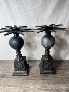 20th Century Vintage Bronze & Marble Palm Candle Holder – Urn Style Set of 2