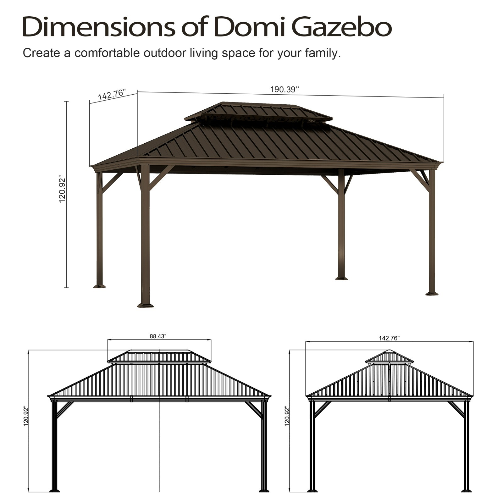 Domi 12x16Ft Hardtop Gazebo Double Roof w/Curtain&Netting,Built-in gutter system