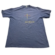 Vintage Embroidered New Orleans Bourbon Street Shirt Navy Blue Made USA Medium