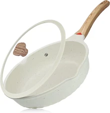 Nonstick Deep Frying Pan, Saute Pan with Lid, 11"/5Qt, German 3C+ Ceramic Coatin