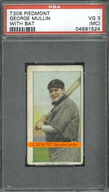 1910 T206 George Mullin With Bat PSA 3mc (1524) Piedmont 350