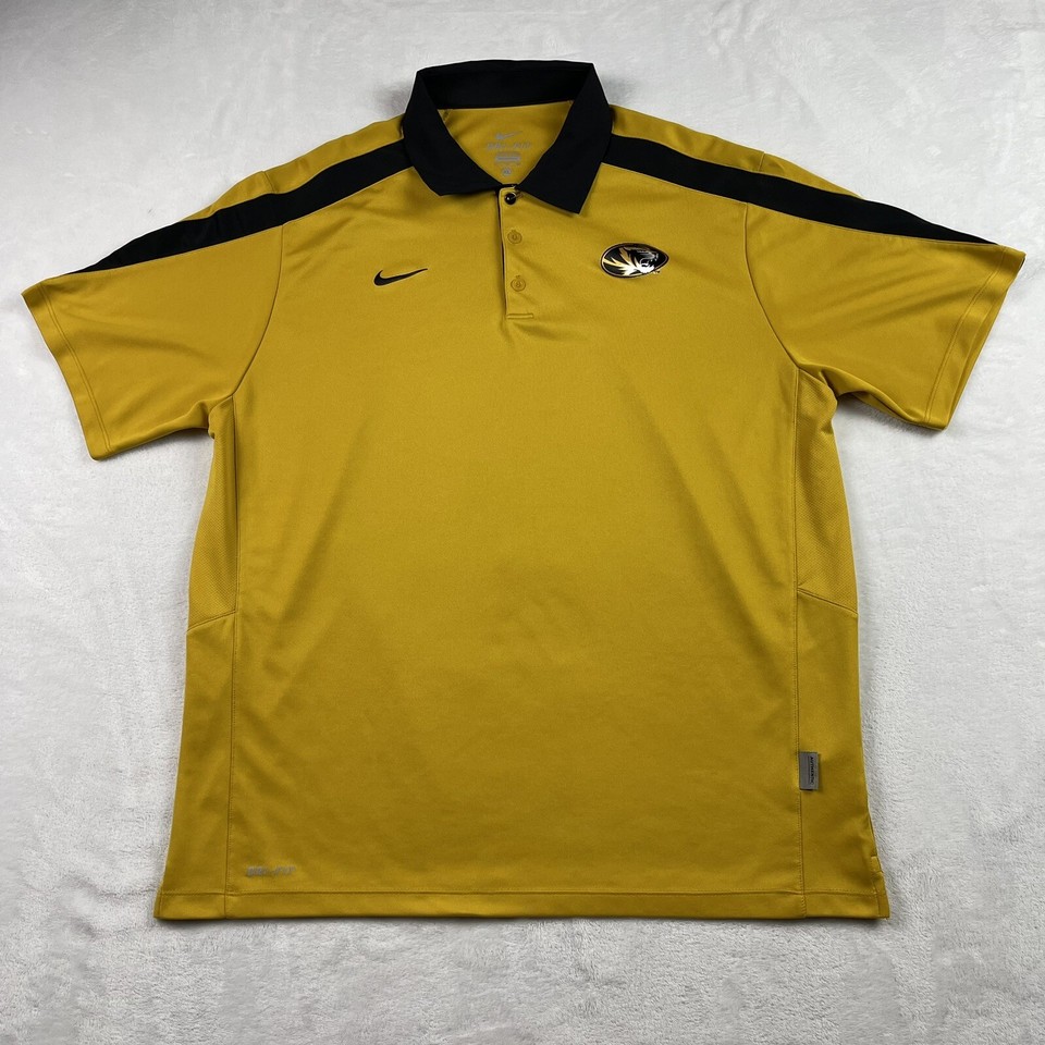 NIke Missouri Tigers Polo Shirt Mens XL Yellow Black Dri Fit