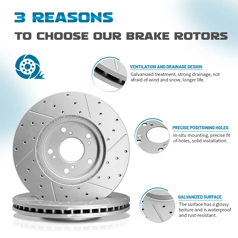 Front Rear Slot Disc Brake Rotors Ceramic Brake Pads For Kia Soul 2014 2015 2016 - Image 3 of 4