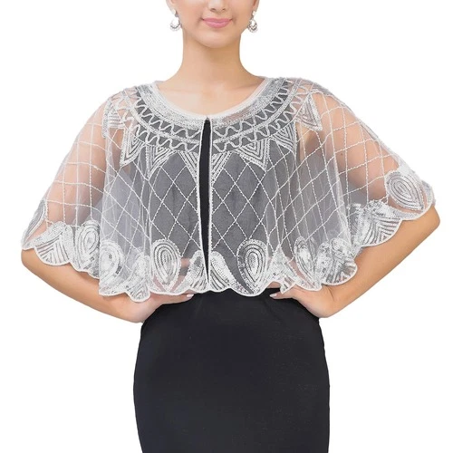 Womens Shrug Shawl Wedding Dresses Cape Cover Ups Sequins Beaded Shawls Party - Bild 14 von 30