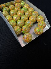 Half Drilled Fire Brown Synthetic Lab Created Opal Round Beads