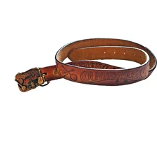 Country Music Leather Belt &The Great American Buckle Co 1983 Belt Buckle USA
