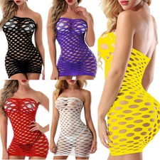 Sexy Women Fishnet Lingerie Sleepwear One Size One Piece Babydoll Mini Dress US