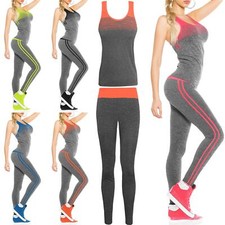 Ladies Gym Wear Sets Vest Top Leggings Womens exercise Fitness Yoga Workout Suit