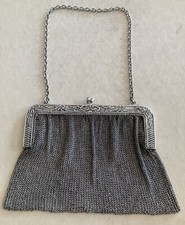 241 gram great Antique Victorian 900 Silver Mesh Women Purse Ribbon Repousse Bag