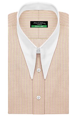 1930's Vintage Spear Dagger Collar Orange Olive Dot Stripes Mens Musicians Shirt