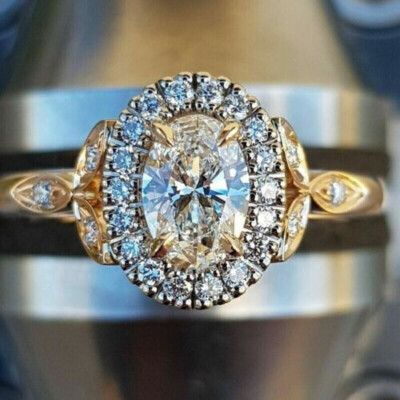 2.50 CT Oval Cut Simulated Diamond Women's Wedding Ring 14K Yellow Gold Plated