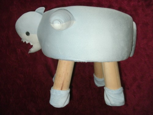 NEW Kids Shark 3D Plush Accent Wood Ottoman blue 10 inches tall 11 inch diameter - Picture 5 of 8