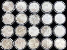 (20) SILVER DIFFERENT US MODERN $1 COMMEMORATIVE MINT STATE COIN LOT IN CAPSULES